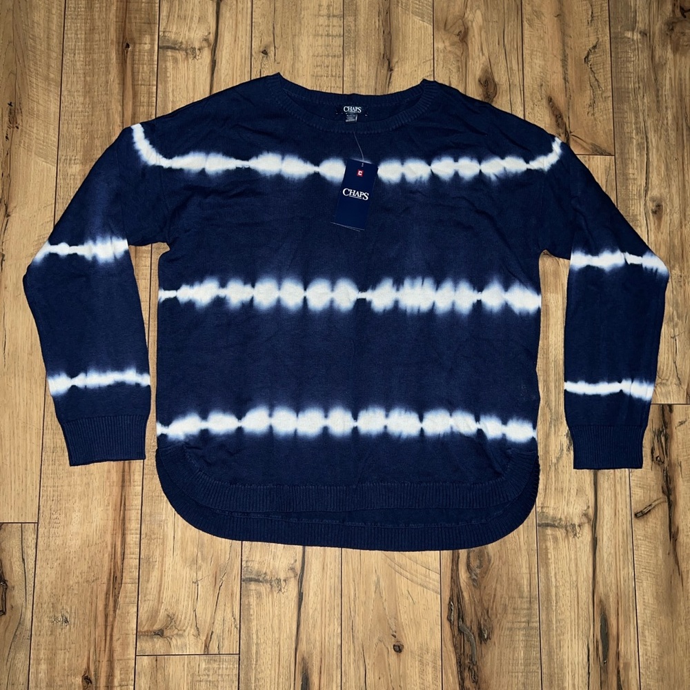 blue and white sweater
